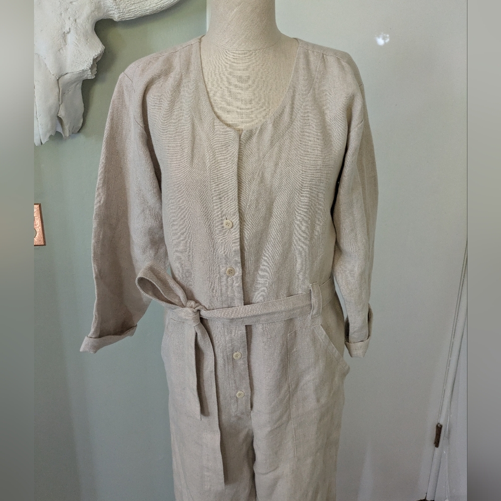 OZMA California Casual Linen Jumpsuit S Natural Tan Canerom - Picture 3 of 15